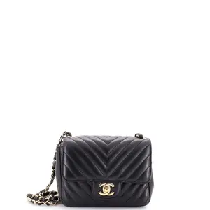 Pre-owned CHANEL material Messenger Bags Square Classic Single Flap Bag Chevron Lambskin Mini by Rebag