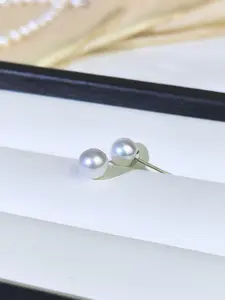 Freshwater Pearl Ear Stud Round White Pearl Ear Stud S925 Post 6-7mm Pearl Earring