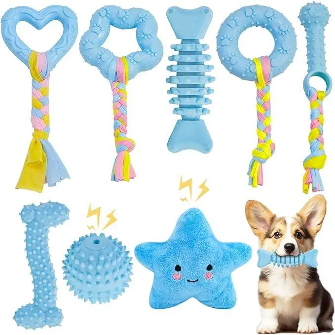 8/6 Pack Blue Puppy Toys Set,Puppy Chew Toys for Teething,Cute Pink Small Dog Toys Set,Teething Toys for Puppies,Soft Durable Interactive Chew Toy for Small Dogs,Christmas Party Father's Day Gifts