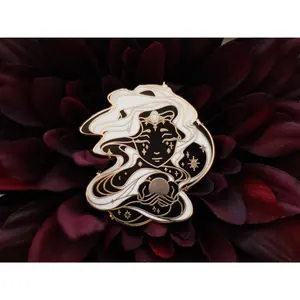 Gold Celestial Garden Sun Goddess Hard Enamel Pin - Black Edition