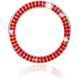 Bling  Push Start Engine Button Cover,  Rhinestone Engine Start Ring , Start Stop Button Cover/Sticker, Sparkling  Interior Accessories for Women (Red)