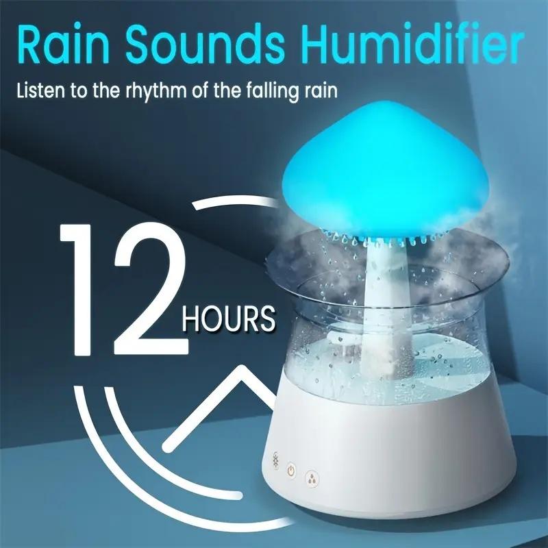 Diffuserlove Cloud Humidifier, raindrop diffuser, essential oil diffuser, humidifier with remote control waterfall light, mushroom humidifier, rain sound white noise humidifier, suitable for bedroom office desk air humidifier