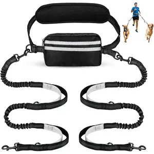 Hands Free Dog Leash with Zipper Pouch, Dual Padded Handles and Durable Bungee for Walking, Jogging and Running Your Dog