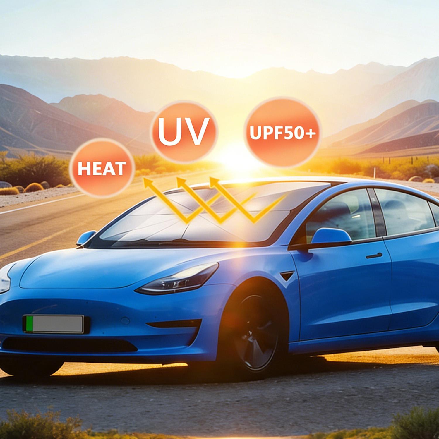 Car Windshield Sun Shade Umbrella, UPF 50+ Foldable Sun Visor for Car, Blocks UV Rays & Heat, Fits Most Cars