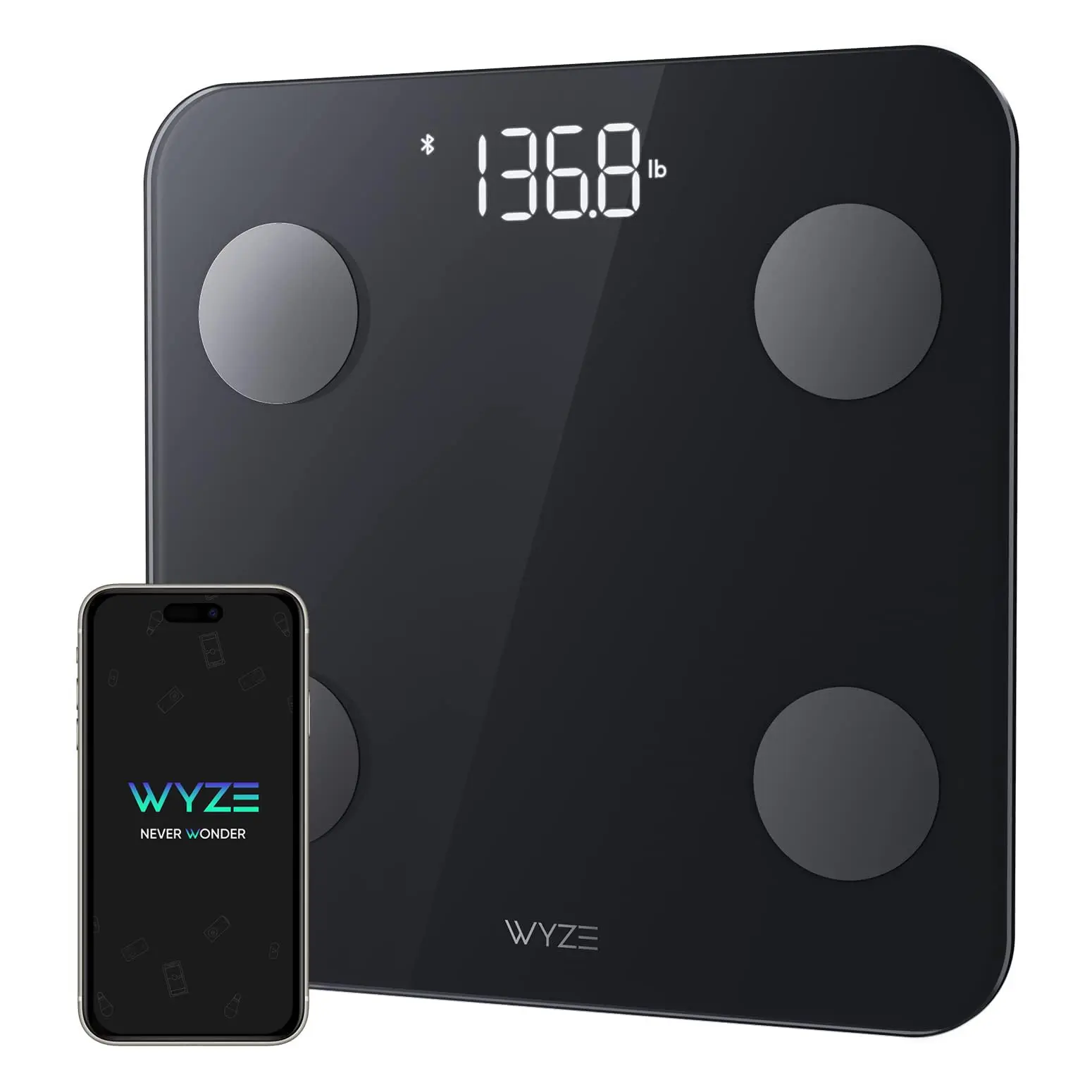 Wyze Scale S Digital Smart Bathroom Weight Weighing Body Scale with BMI, Bluetooth, 400 lb Capacity, 12 Metrics Tracking, Baby/Pet Mode, Fitness App Sync, Heart Rate Tracking, Smart User Recognition, Unlimited Sharing