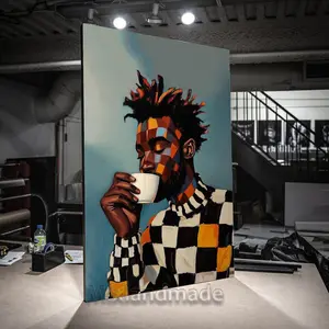 Poster Print Stretched Poster, Vintage (10) Black Man Coffee Lover Artwork Afro Men Modern Print Kitchen Wall Art Plane Coffe Art, Room Decor, Unframed