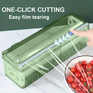 Food-Safe PET Material - Upgraded Thick Cling Film Dispenser with Suction Base - Large Roll Kitchen Wrap Cutter for Home & Restaurant Use