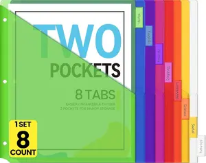 Sooez 8 Count Dividers with Pockets, 8 Tabs Binder Dividers for 3 Ring Binders, Binder Dividers with tabs, Binder Divider with Pockets for US Letter Size, Insertable Big Tabs, Multicolor, 1 Set