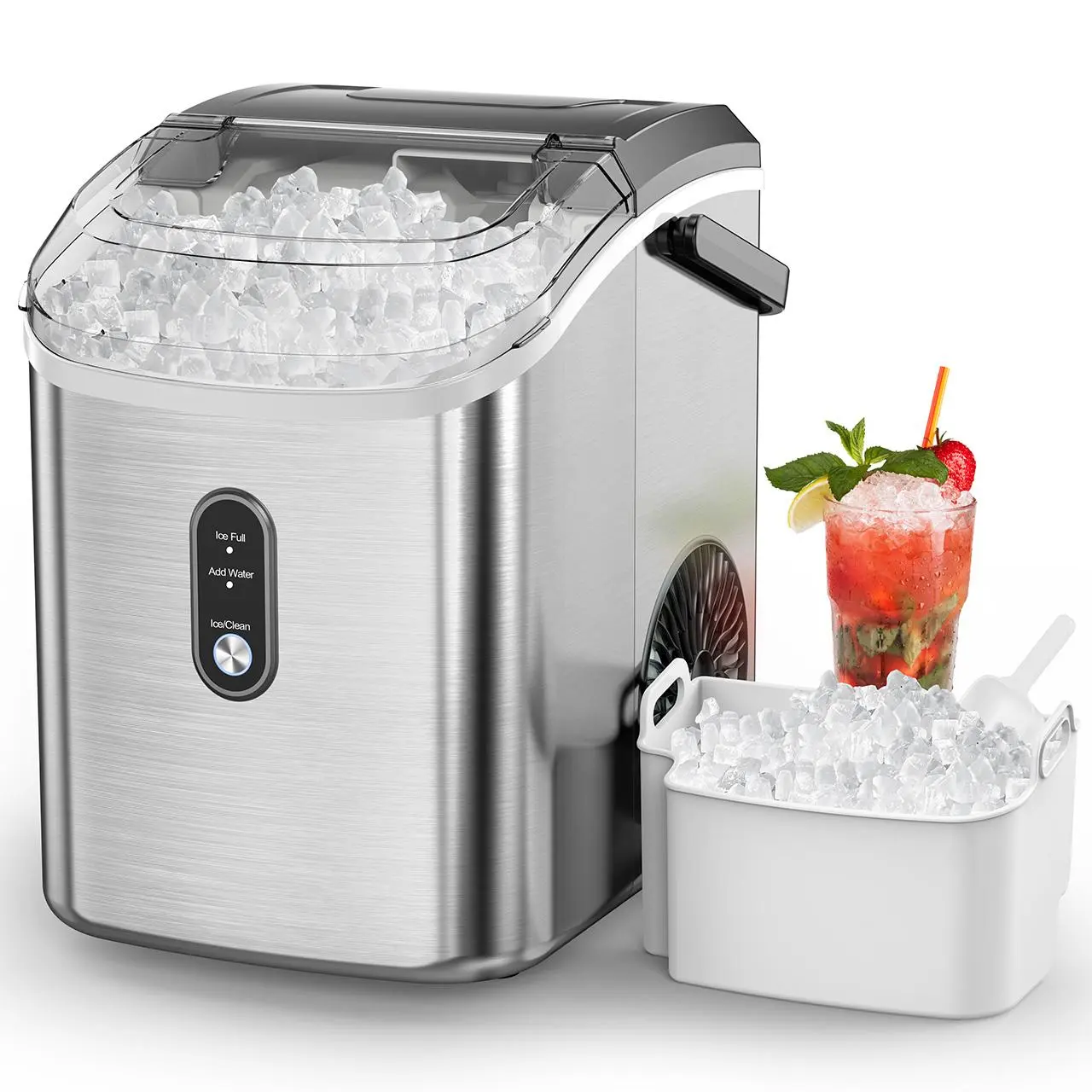 COWSAR Countertop Nugget Ice Machine, 33lbs/Day Output, 1.5-Hour Fast Pellet Ice Production with Basket, 1-Click Start, Self-Cleansing, Compact Unit for Home Bar Parties