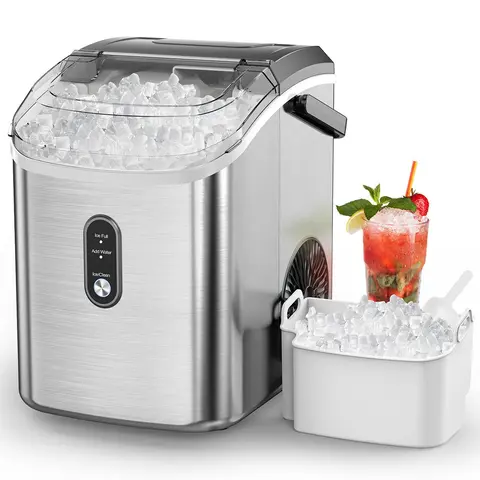 COWSAR Countertop Portable Icemaker - Residential Nugget Ice Machine, 33lbs/Day Output, 1.5h Basket, 1-Click Design Start, Self-Cleansing Compact Kitchen Appliance for Home Bar Party