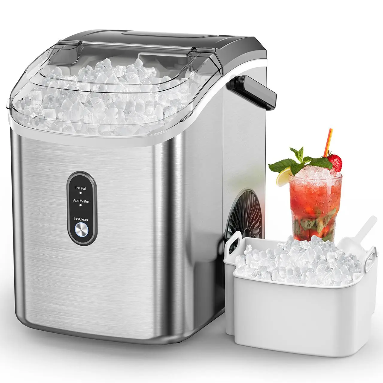 COWSAR Nugget Ice Maker Countertop,33lbs/Day, Pellet ice Maker, a Basket in 1.5 Hour, Self-Cleaning, One-Click Design, Compact Crushed Ice Maker with