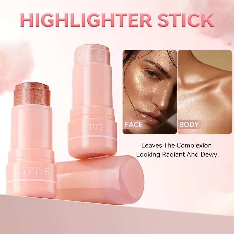 Iybiyb Highlighter Stick, 3 Colors Available, Face Body Dual Use Shimmer Brightening Radiant Rod, Contour Blush Makeup, Water Gloss Finish, Glow Highlighter, Glitter Highlighter