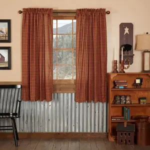 Bedford Burgundy Check Scalloped Short Panel Curtains