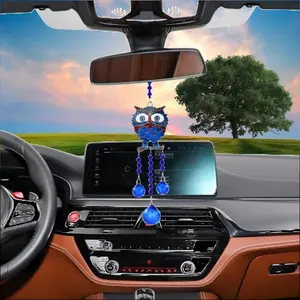 Artificial Crystal Car Hanging Ornament, Cute Owl Design Car Rearview Mirror Hanging Decoration, Universal Car Interior Decoration Accessories