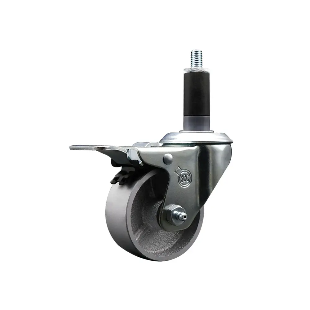 Service Caster SCC-EXTTL20S314-SSS-118 Semi Steel Cast Iron Swivel Metal Casters, 1.13 in. Expanding Stem, 3 in. Silver Wheel, Total Locking Brake, Bright Zinc Plated Finish, 300 lbs Capacity, Ideal for Shop Projects, Work Tables