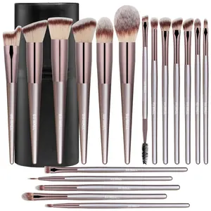 Makeup Brush Set 18 Pcs Premium Synthetic Foundation Powder Concealers Eye shadows Blush Makeup Brushes with black case (A-Champagne) Cosmetic Color