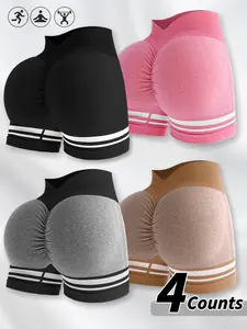 Women's Colorblock Striped Print Gym Shorts, Casual Comfy Breathable High Waist Skinny Shorts for Yoga Gym Workout Running, Ladies Sportswear for All Seasons