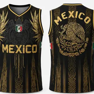 Mexico Basketball Jersey for Men Women, Black and Gold Aztec Graphic Sleeveless V-Neck, Athletic Streetwear Fan Shirt for Cinco de Mayo Fiesta, Mexico Jersey, Women Mexico Shirts