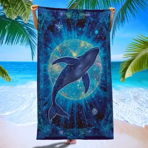 Tarot Starry Whale Beach Towel, Deep Blue Magic Array Print Quick-Dry Bath Towel, Absorbent Cartoon Sand Towel for Pool Party Yoga