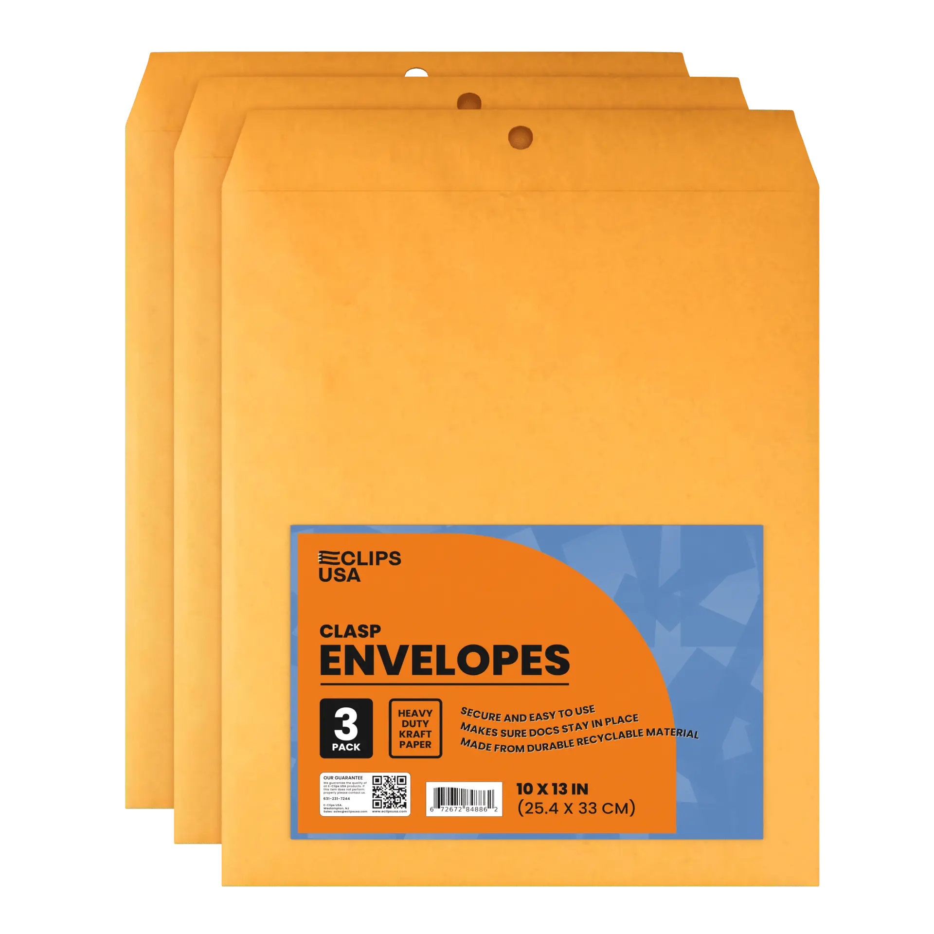 Kraft Clasp Envelopes - 10 X 13 Inches, 3-count