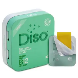 Diso B12 - Orange Mint Flavour- Box of 30 Oral Dissolvable Strips, Fast Absorption, Help Reduce Fatigue, Tiredness & Mood Swings, Sugar-Free Supplement Dietary Vitamin Healthcare Edible Fitness