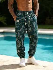 Men's Aztec Print Jogger Pants, Elastic Waist Casual Trousers, Ideal for Beach Vacation, Streetwear & Loungewear