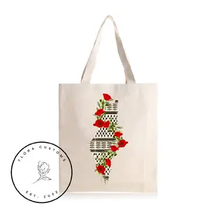 Palestine tote bags, Palestine solidarity accessories, tote bag accessories, poppy flower tote bag, Keffiyeh tote bag, accessories and bags
