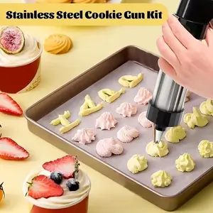 22pcs Cookie Press Set, Cream Icing Gun, Melting Bean Nozzle, Baking Tools, Includes 13 Flower Discs + 8 Icing Tips + 1 Press Gun