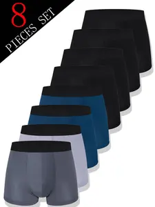 Men's Briefs Set of 8, Casual Comfortable Simple Fashion, Elastic Waistband, Not Tight Fit, All Seasons, Fitted, Plain Pattern
