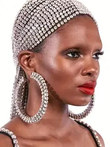 Exaggerated Creative Large Circle C Shape Earrings for Women, Fashionable Ultra Shiny Rhinestone Hoop Ear Jewelry for Parties, Lightweight Chunky Hoops High Quality Earrings