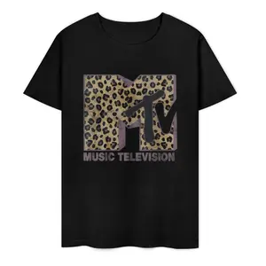 [100% Cotton][Graphic Tee] MTV Classic Leopard Print Bold Logo Shirt, Music Television MTV Logo Tee, 80s 90s Style MTV Tee, Disneyland Family Matching Tee