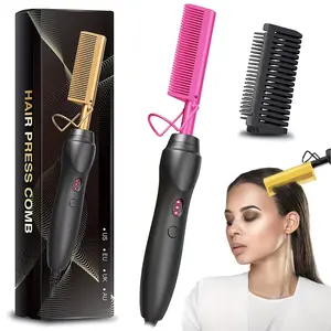 Hot Comb Hair Straightener Pressing Combs - Ceramic Electric Hair Straightening Comb, Curling Iron for Natural Black Hair Beard Wigs Holiday Gift
