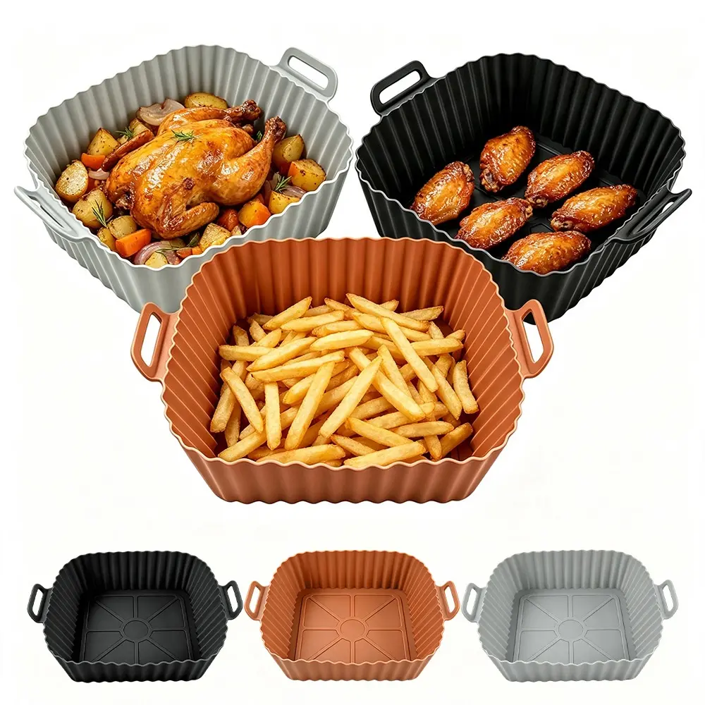 3 Pack Air Fryer Silicone Liners 7 inch Air Fryer Silicone Pot Reusable Food Grade Silicone Airfryer Liners Baking Basket Accessories campingessentials