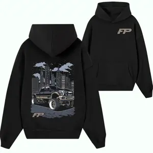 FP Lifted Truck City Graphic Hoodie, Off Road Pickup Streetwear Hoodie, Automotive Performance Pullover Hoodie for Truck Enthusiasts