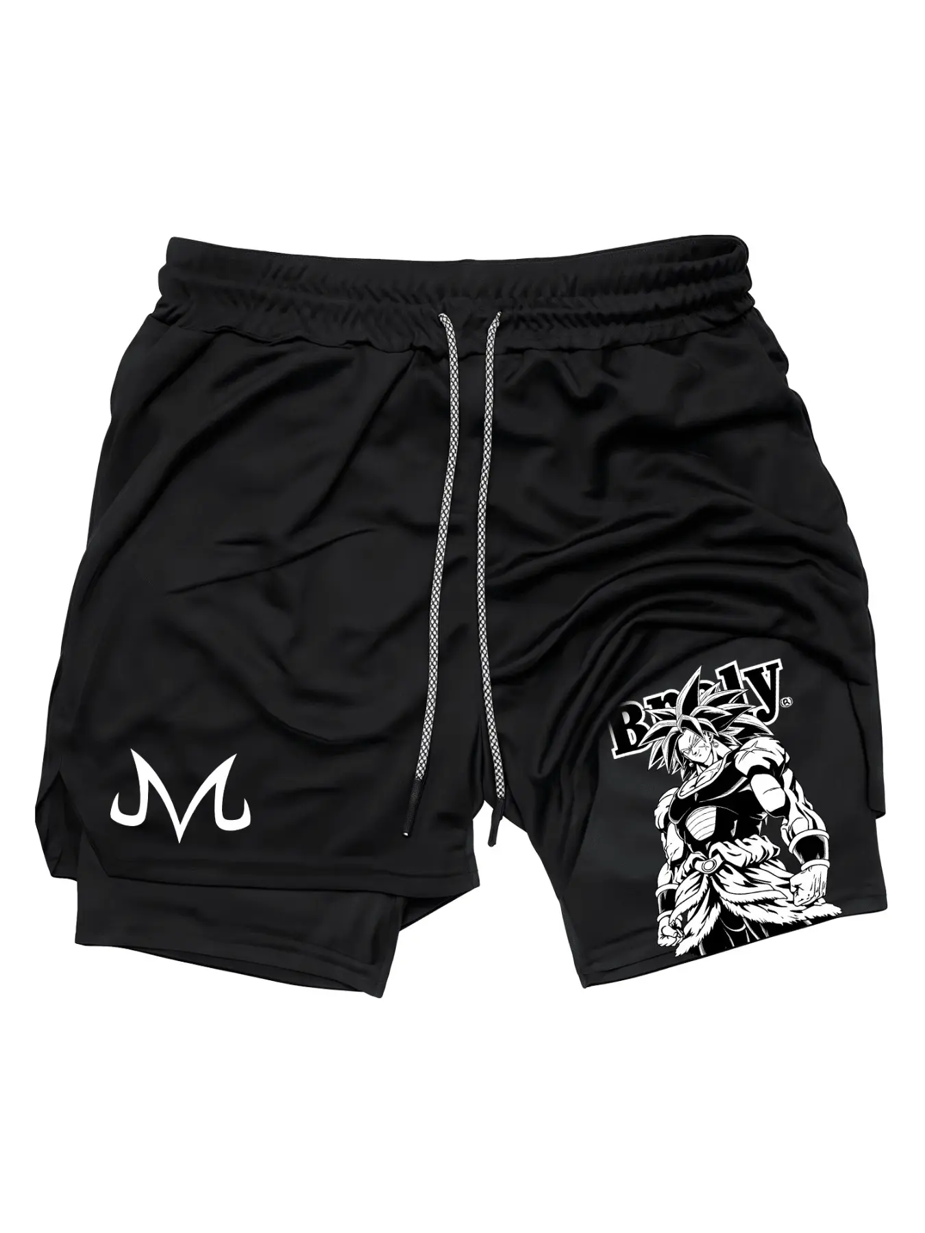 Dragon Ball Broly Print 2-In-1 Drawstring Waist Shorts, Swimwear Shorts, Quick Dry Swim Trunks, Majin Buu Casual Pocket Track Pants for Men