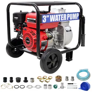 7HP Gas Water Pump 264GPM - 3" Inlet/Outlet, EPA Certified - Includes 50FT Discharge & 12FT Suction Hose with Wheels