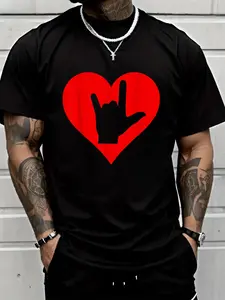 100% Cotton Unisex ASL Heart American Sign Language Day Hand Talking T-shirt - 2026 Valentine’s Day Short Sleeve Graphic Tee Shirt