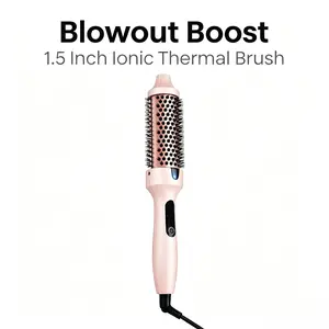 Blowout Wavy Boost 1.5 inch Heated Round Brush,Thermal Brush,Dual Voltage, Pink, Less Damage,  Hair Heated Curler Brush,Negative Ions Single,for wavy hair,hairstyling,long-lasting wave,Detangler Straightening,summer vibes,Crimper Curling Irons,summervibes