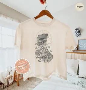 Mushroom Girl Graphic Tee Comfort Colors Boxy Shirt Boho Mystical Spiritual Aesthetic