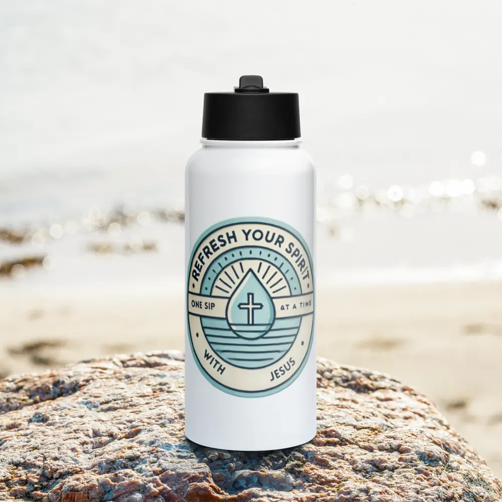 Refresh Your Spirit Stainless Steel Water Bottle 32 oz with Leak-Proof Straw Lid, Foldable Straw & Rotating Handle for Hydration - Drinkware, Flasks