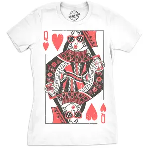 Womens Queen Of Hearts T shirt Funny Vintage Graphic Cool Cute Tee for Ladies Funny Womens T Shirts Cute Vintage Fashion Casual Ladies T-Shirt Gift Love Tops for Women Women's Novelty Tees White