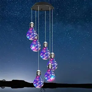 Solar Powered Wind Chime LED Light Bulb Outdoor Patio Hanging Lights Copper Wire Hanging Lamp for Home Garden Party Yard Festival Decoration