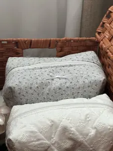 Elegant Floral Makeup Bag with Bow, Handmade Travel Cosmetic Storage Pouch, Perfect Holiday Gift, Makeup Organizer Pouch