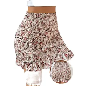 Printed Paper Bag Waist Drawstring Ruffled Hem Skirt