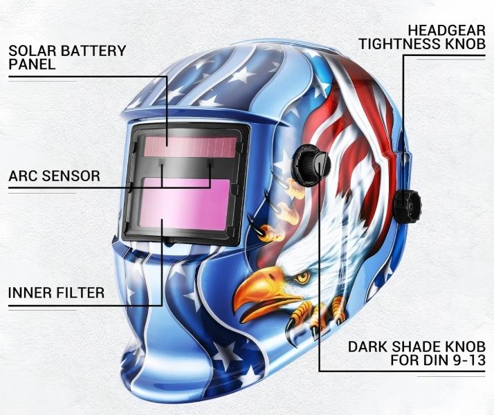Solar Auto Darkening Welding Helmet Blue Eagle Design Novelty Party Gift Decorative Welder Mask for Festival Celebration & Gifting