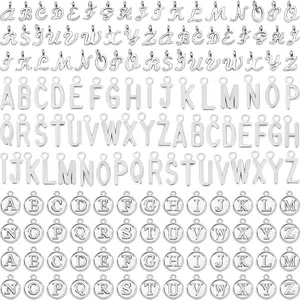 156Pcs/6 Sets Letter Charms, Alphabet ABC Letter Charms 3 Styles Capital A-Z DIY Bracelet Necklace Pendants with 200Pcs Open Jump Rings for Jewelry Making, Antique Silver
