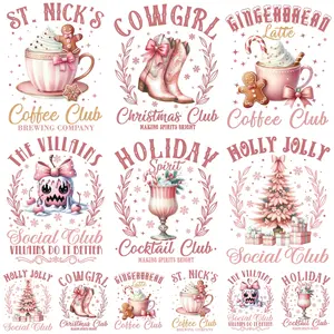 12 Piece Christmas Theme Heat Transfer Stickers, 6 Large & 6 Small, Washable Craft Fashion DTF Iron-On Patches for DIY Clothes Decor