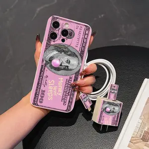 5-Piece Set: Antique Design Phone Case, Charger & Cable Protection Shells, Silicone Data Cable Strap for iPhone 11 to 15 Series Accessories