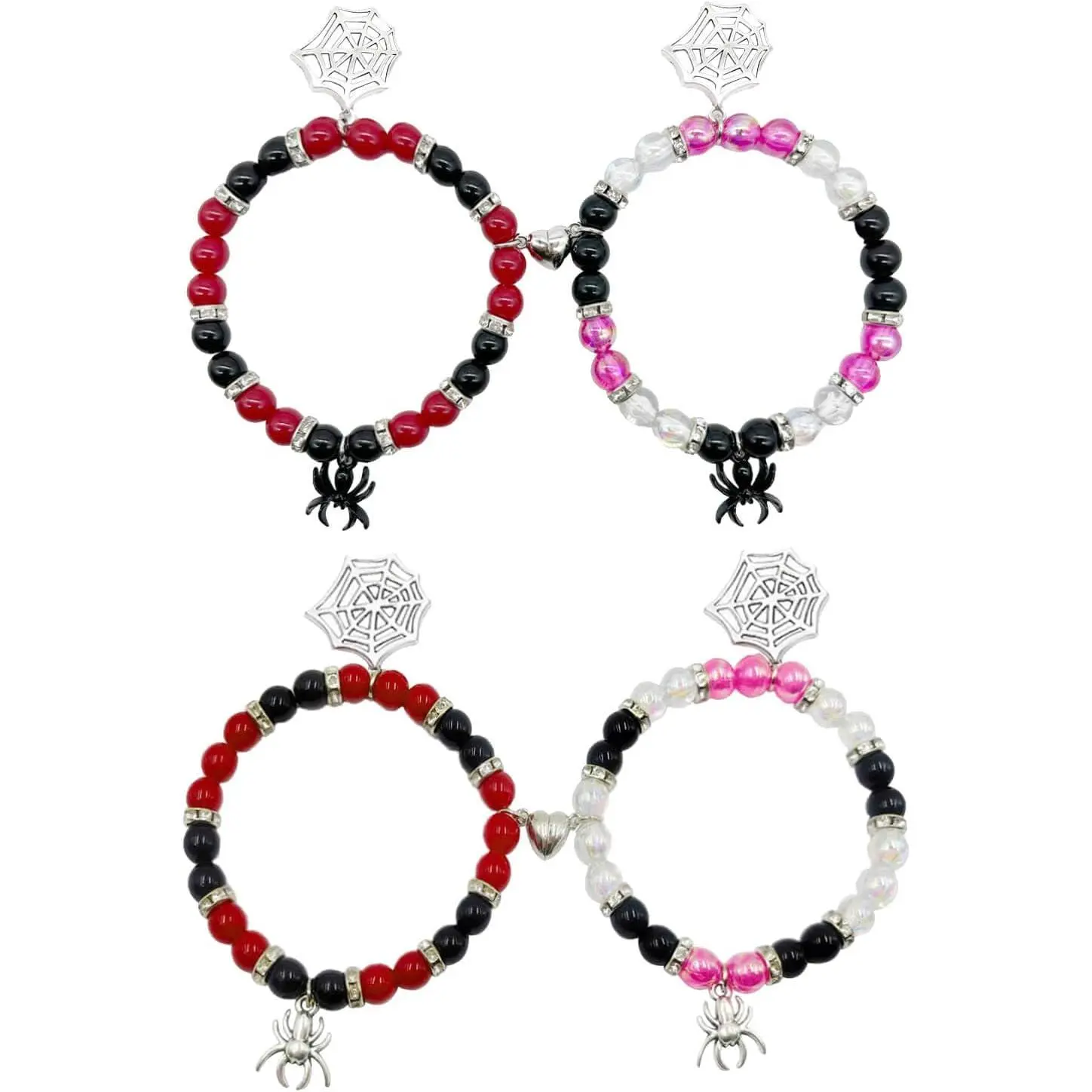 4 count Spider Matching Bracelets  Bracelets for Couple Women Men Friendship Bracelets Heart Energy Stone Bracelets Stretch Beaded Bracelets Halloween Party  Gifts