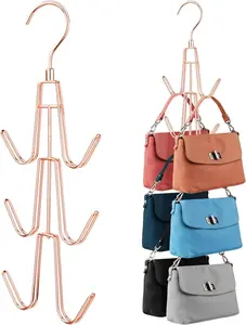 Purse Hanger Organizer for Closet, 2 Pack Hanging Bag Holder, Keeping Purses Visible and in Good Condition, Metal Handbag Storage Hook Backpack Rack Space Saving Hanger, Rose Gold